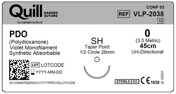 PDO (полідіоксанон), фіолетовий, 0,45см (cm), колюча голка (Taper Point), SH (26мм (mm) 1/2 кола), односпрямований